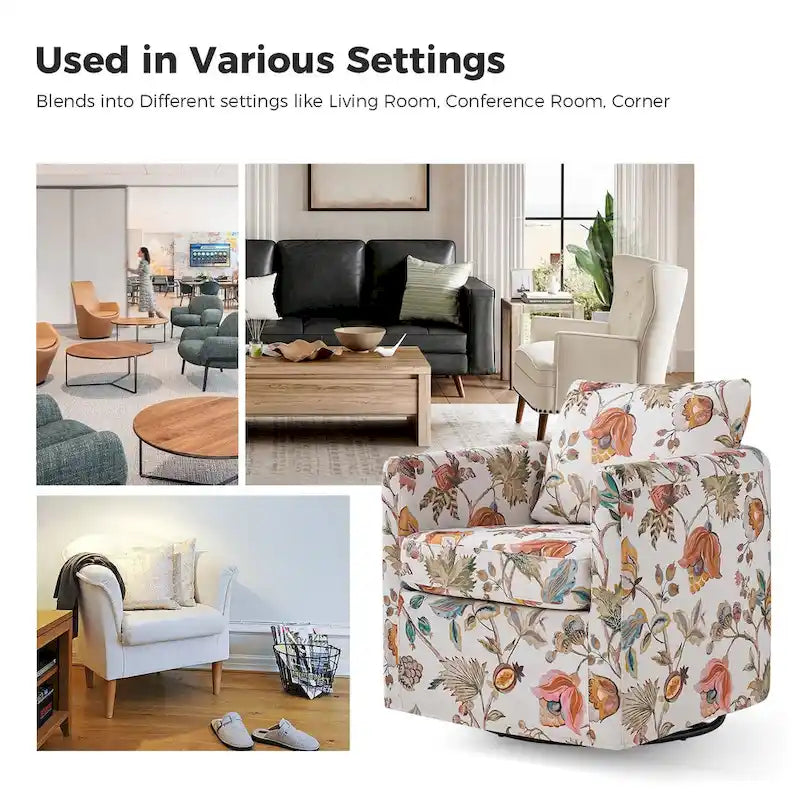 Fauteuil d'appoint moderne déhoussable pivotant à 360° avec coussin amovible, lot de 2
