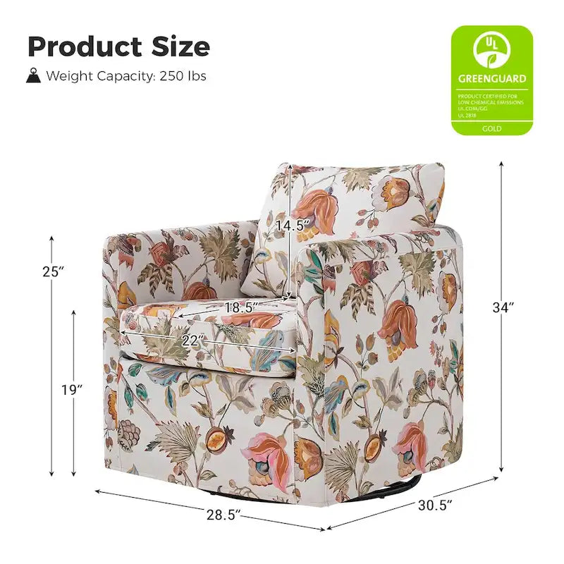 Fauteuil d'appoint moderne déhoussable pivotant à 360° avec coussin amovible, lot de 2