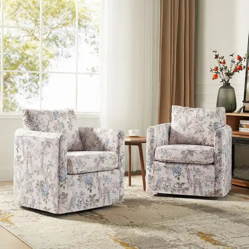 Fauteuil d'appoint moderne déhoussable pivotant à 360° avec coussin amovible, lot de 2