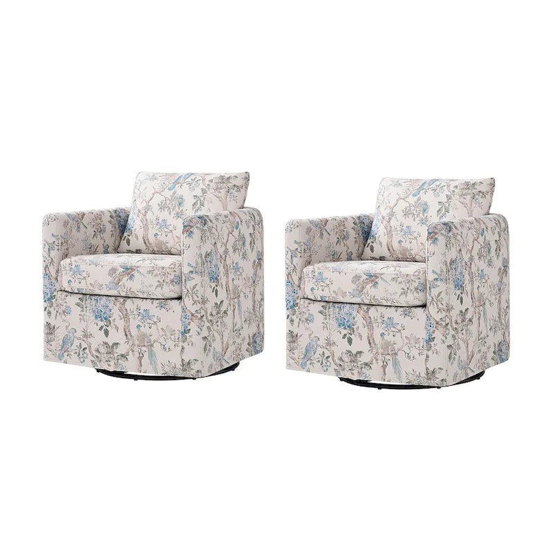 Fauteuil d'appoint moderne déhoussable pivotant à 360° avec coussin amovible, lot de 2