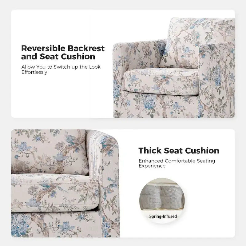 Fauteuil d'appoint moderne déhoussable pivotant à 360° avec coussin amovible, lot de 2