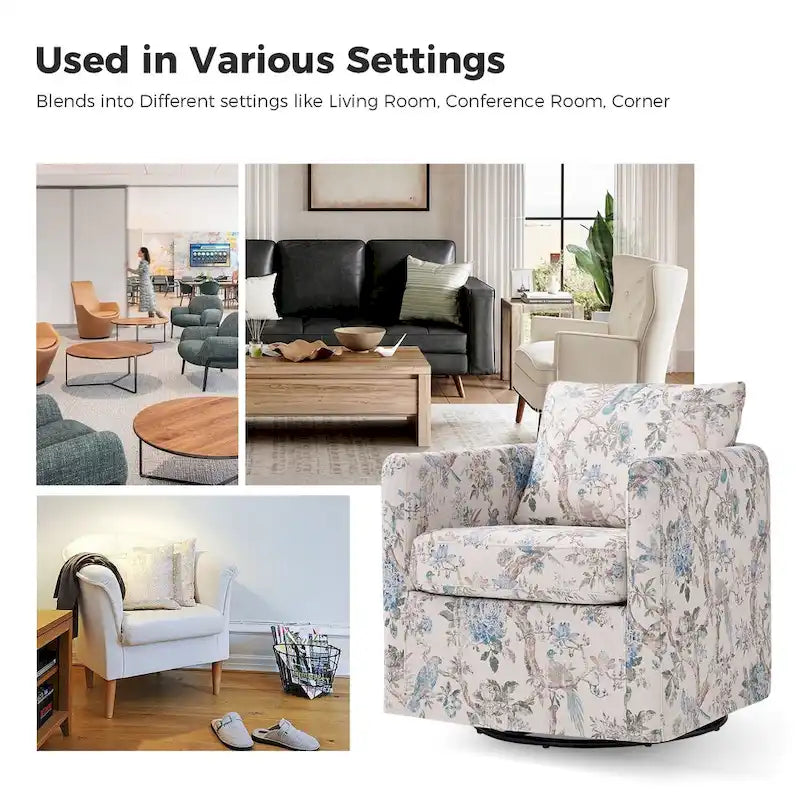 Fauteuil d'appoint moderne déhoussable pivotant à 360° avec coussin amovible, lot de 2