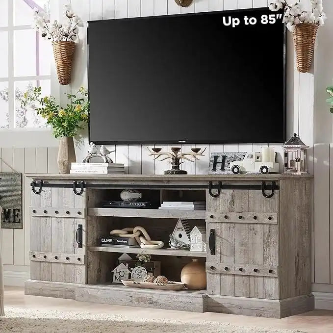 Buffet moderne gris avec 3 tiroirs et étagères réglables