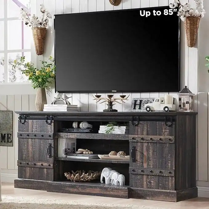 Buffet moderne gris avec 3 tiroirs et étagères réglables