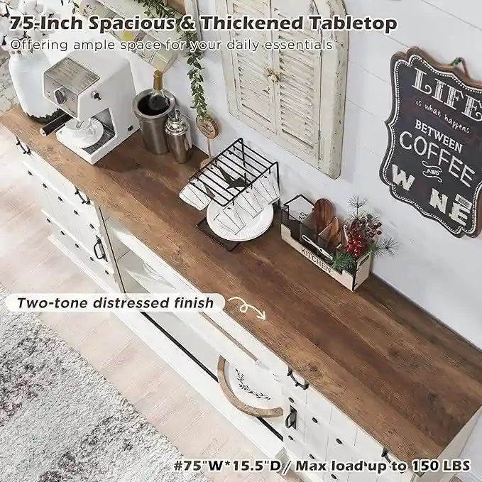 Buffet moderne gris avec 3 tiroirs et étagères réglables