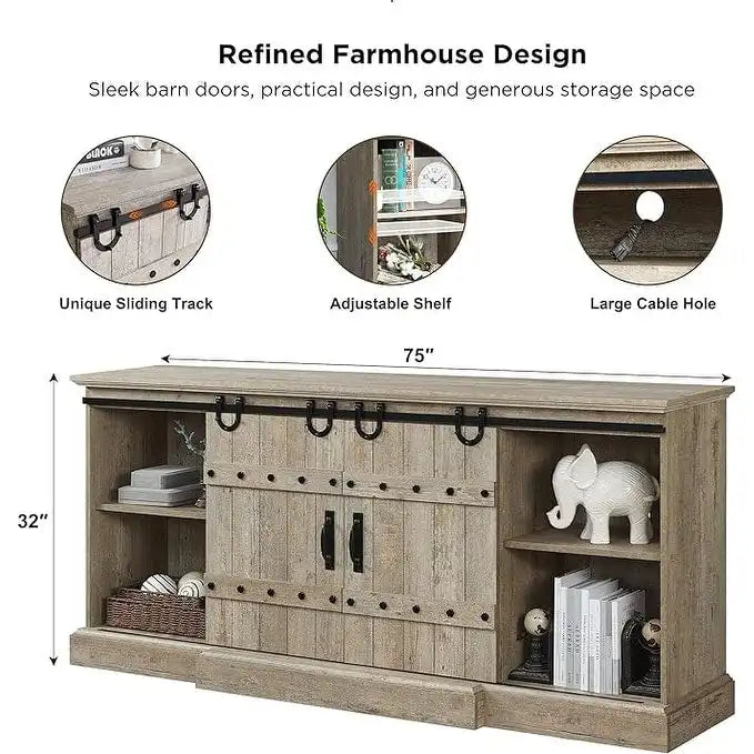 Buffet moderne gris avec 3 tiroirs et étagères réglables