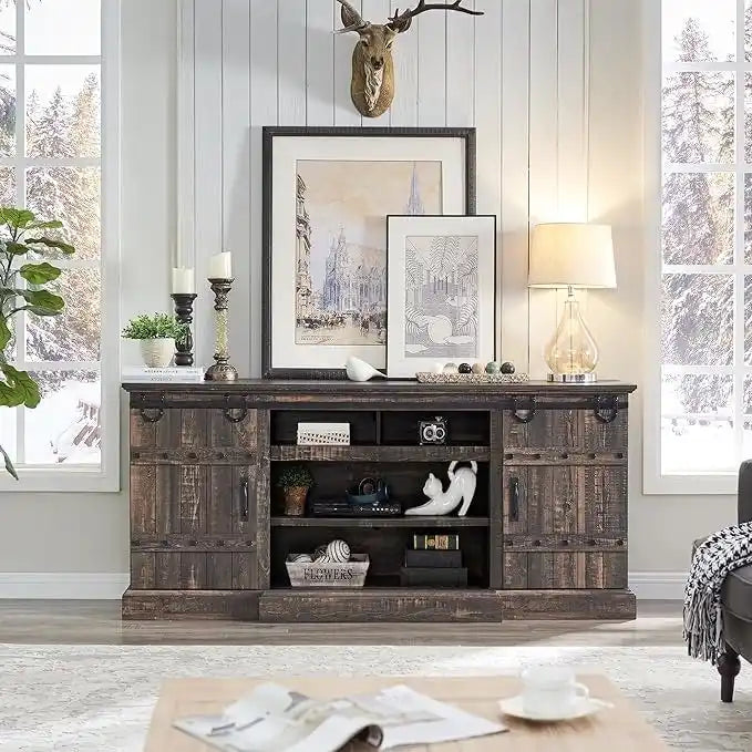Buffet moderne gris avec 3 tiroirs et étagères réglables