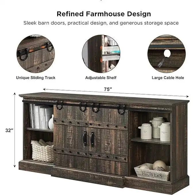 Buffet moderne gris avec 3 tiroirs et étagères réglables