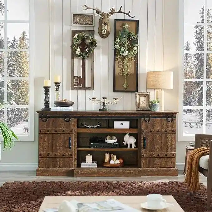Buffet moderne gris avec 3 tiroirs et étagères réglables
