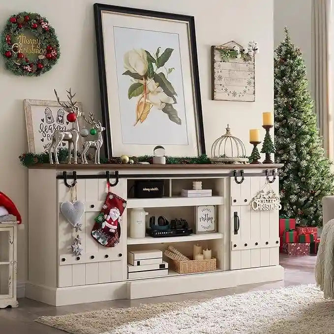 Buffet moderne gris avec 3 tiroirs et étagères réglables
