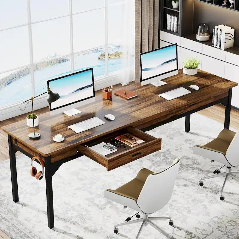 Bureau d'ordinateur extra long de 78,7 pouces, bureau double pour le bureau à domicile