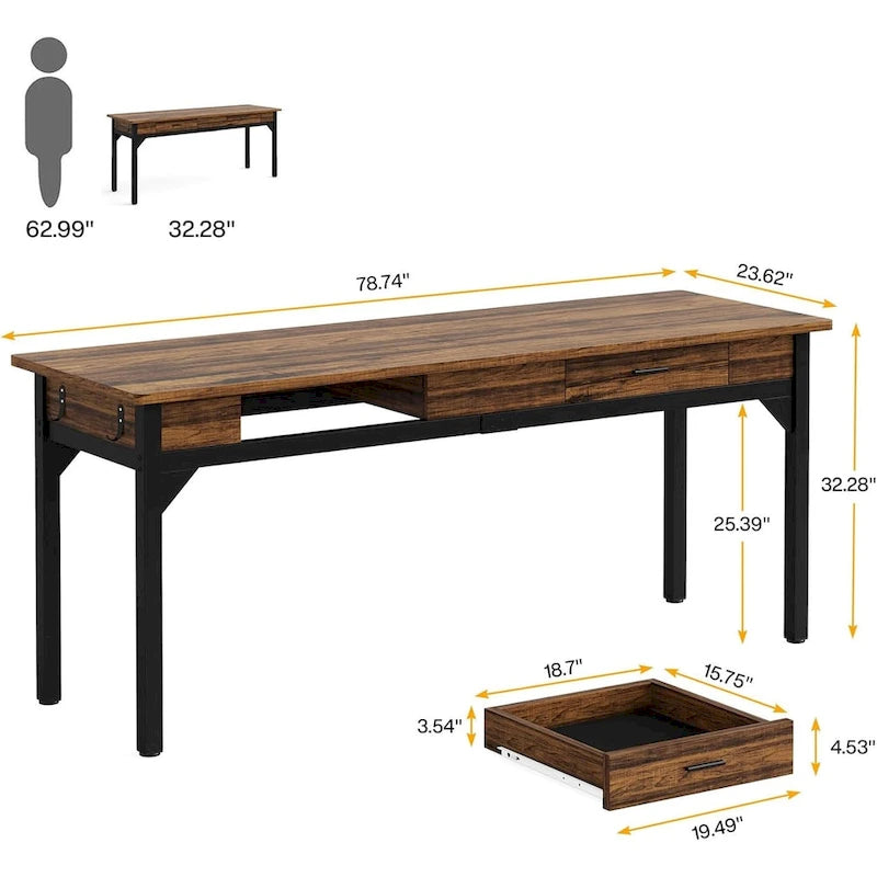 Bureau d'ordinateur extra long de 78,7 pouces, bureau double pour le bureau à domicile