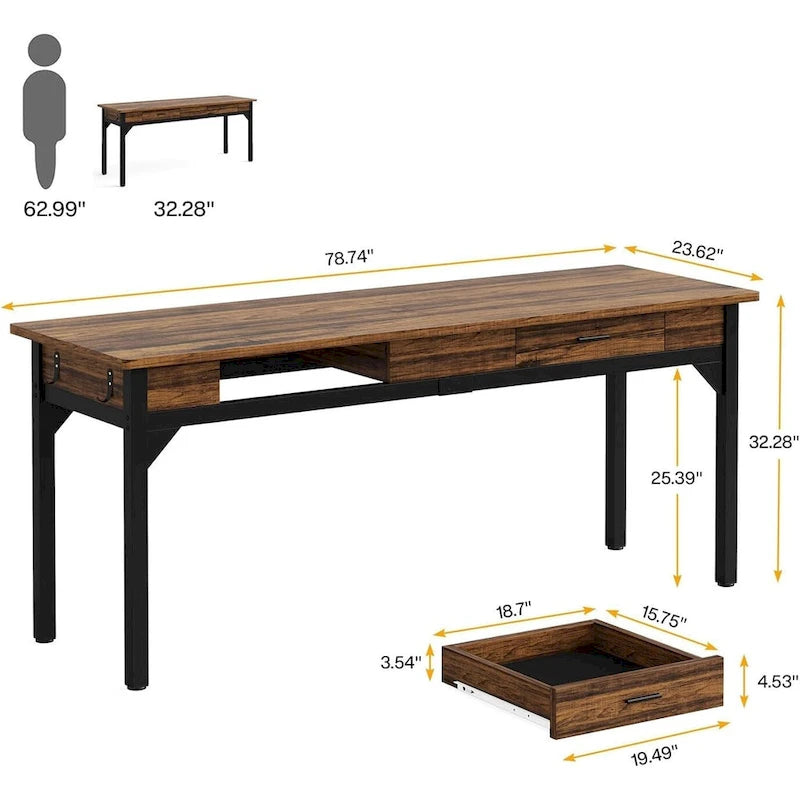 Bureau d'ordinateur extra long de 78,7 pouces, bureau double pour le bureau à domicile