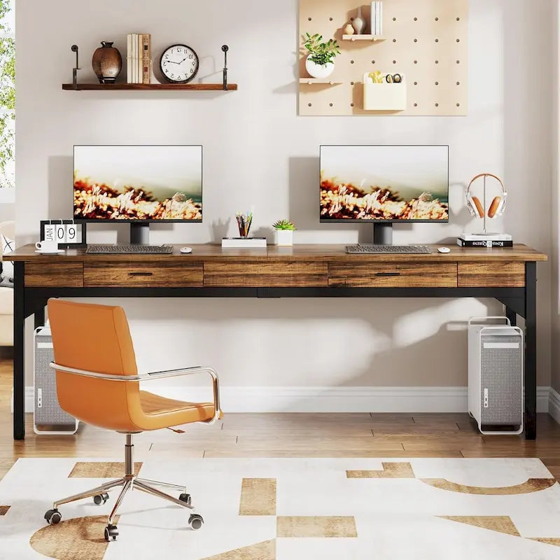 Bureau d'ordinateur extra-long de 200 cm, bureau double pour le télétravail
