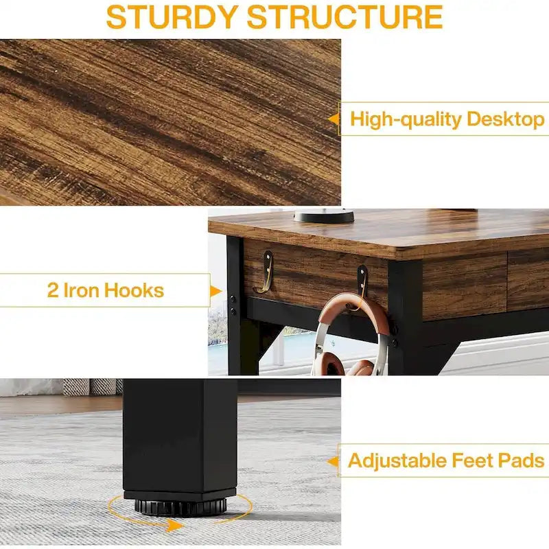 Bureau d'ordinateur extra-long de 200 cm, bureau double pour le télétravail