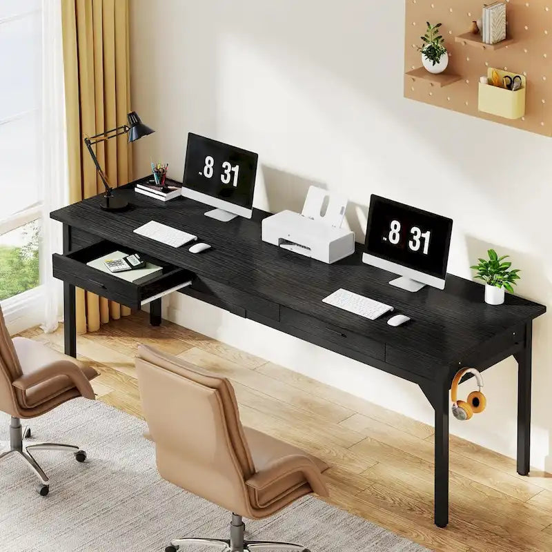 Bureau d'ordinateur extra-long de 200 cm, bureau double pour le télétravail