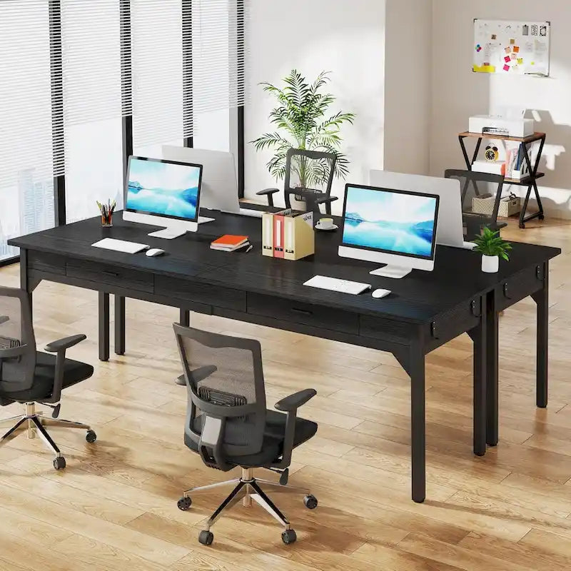 Bureau d'ordinateur extra-long de 200 cm, bureau double pour le télétravail