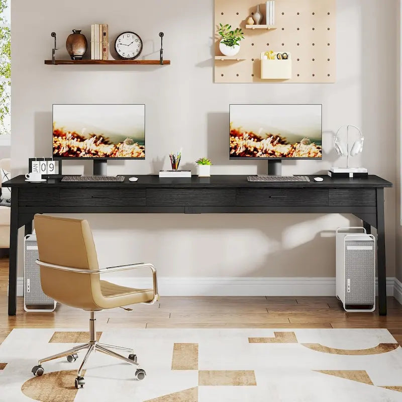 Bureau d'ordinateur extra-long de 200 cm, bureau double pour le télétravail