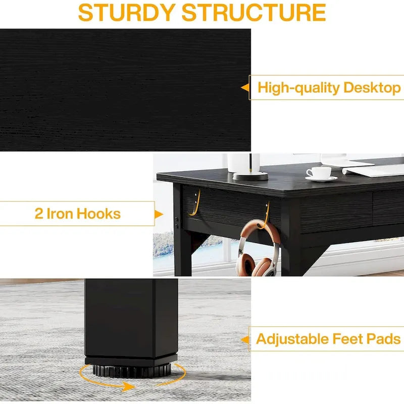 Bureau d'ordinateur extra-long de 200 cm, bureau double pour le télétravail