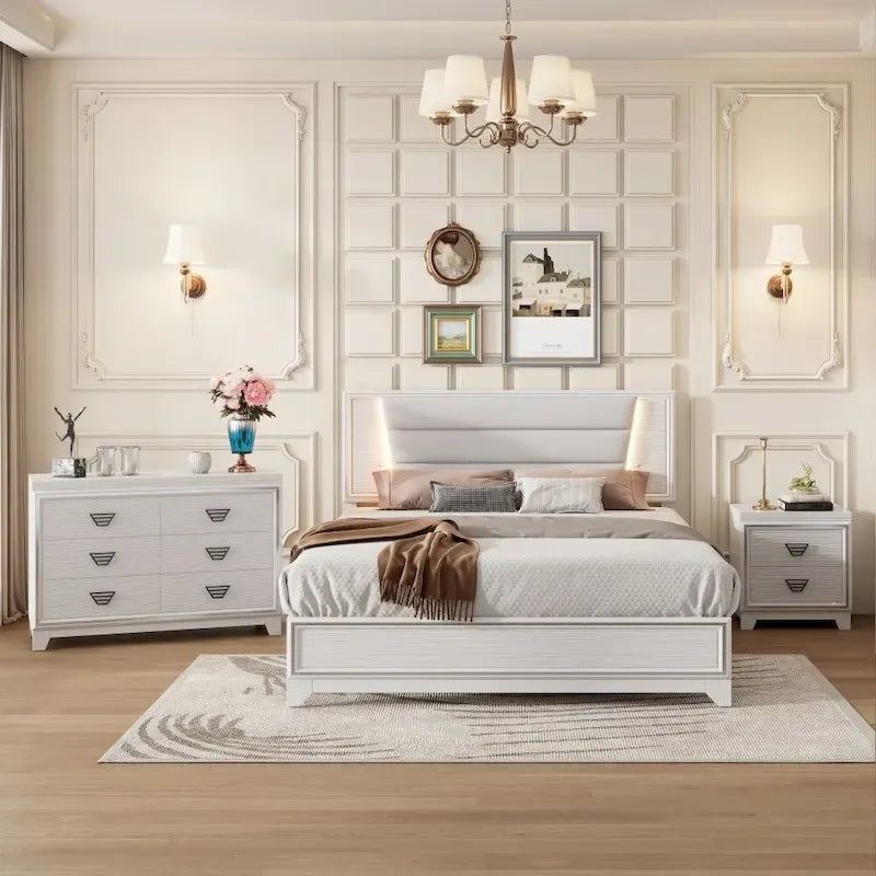 Ensembles de chambre à coucher 3 pièces Lit rembourré Queen Size