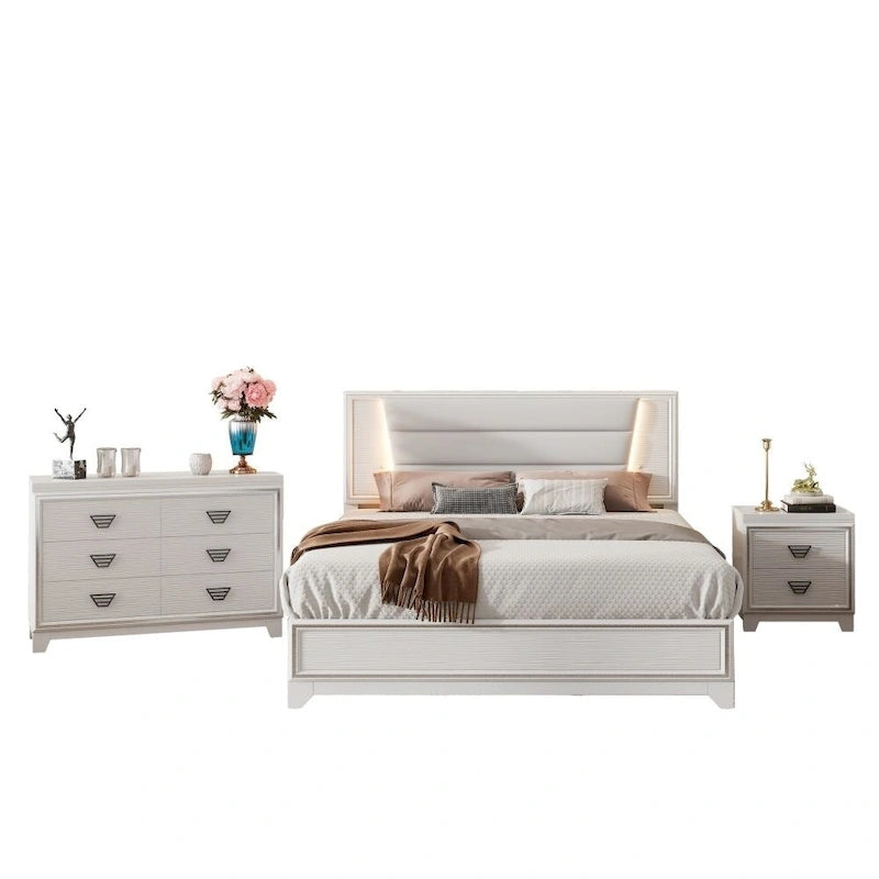 Ensembles de chambre à coucher 3 pièces Lit rembourré Queen Size