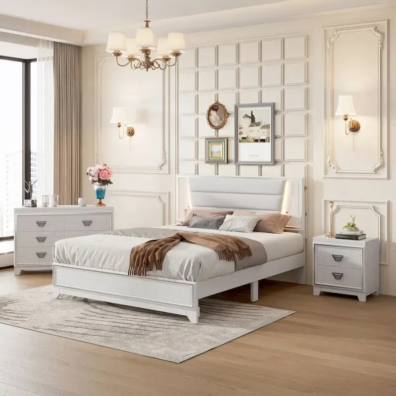 Ensembles de chambre à coucher 3 pièces Lit rembourré Queen Size