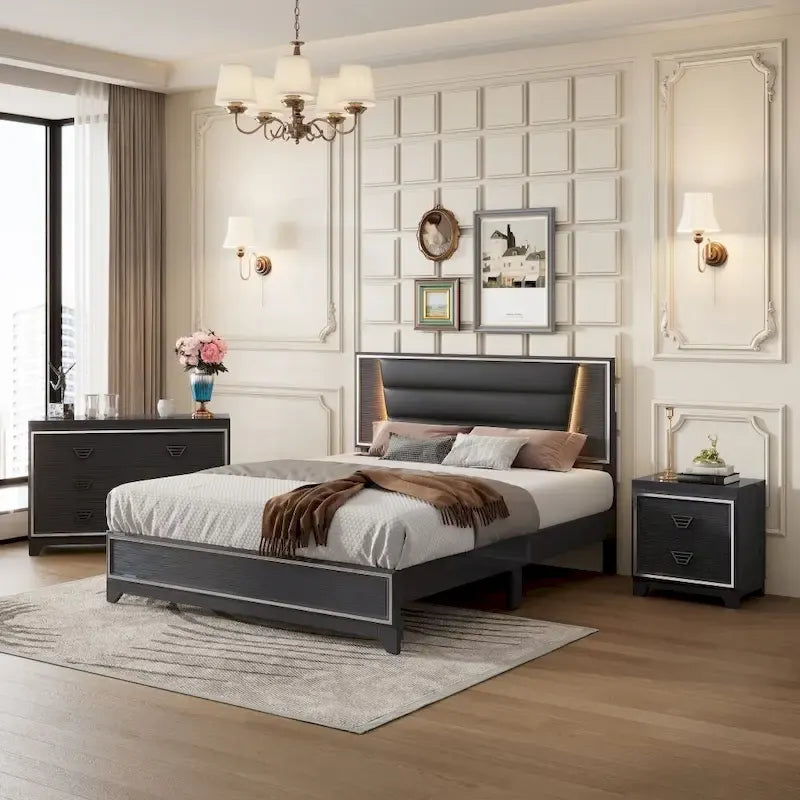 Ensembles de chambre à coucher 3 pièces Lit rembourré Queen Size