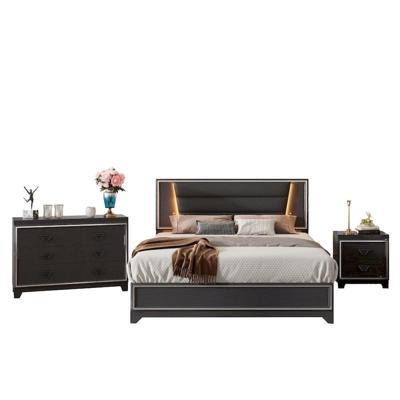 Ensembles de chambre à coucher 3 pièces Lit rembourré Queen Size