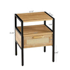 Lot de 2 tables d'appoint en rotin de 40 cm avec tiroir, table de chevet moderne, pieds en métal, table d'appoint pour salon et chambre