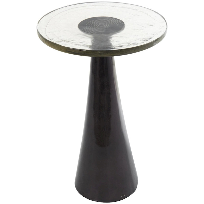 Table d'appoint conique géométrique en aluminium avec plateau en verre texturé – Noir ou doré