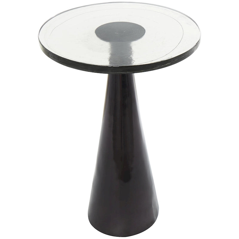 Table d'appoint conique géométrique en aluminium avec plateau en verre texturé – Noir ou doré