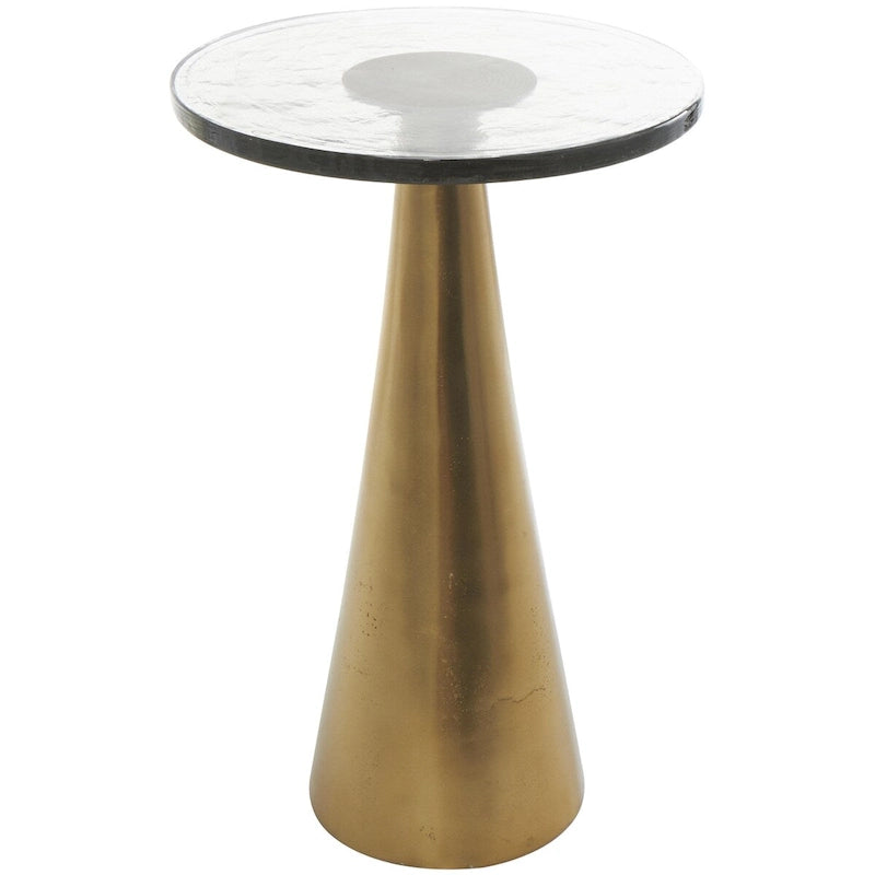 Table d'appoint conique géométrique en aluminium avec plateau en verre texturé – Noir ou doré