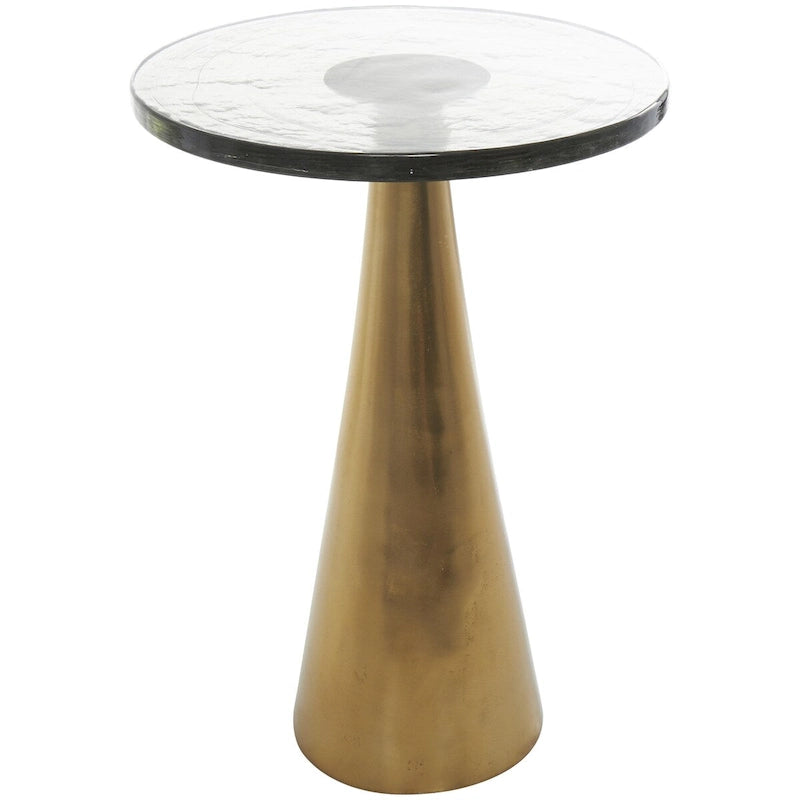 Table d'appoint conique géométrique en aluminium avec plateau en verre texturé – Noir ou doré