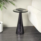Table d'appoint conique géométrique en aluminium avec plateau en verre texturé – Noir ou doré