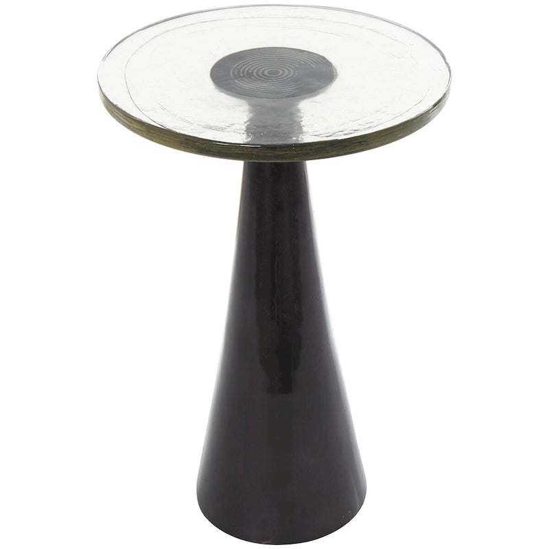 Table d'appoint conique géométrique en aluminium avec plateau en verre texturé – Noir ou doré