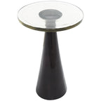 Table d'appoint conique géométrique en aluminium avec plateau en verre texturé – Noir ou doré