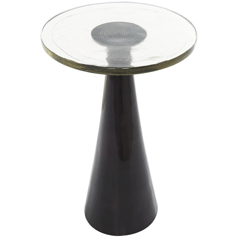 Table d'appoint conique géométrique en aluminium avec plateau en verre texturé – Noir ou doré