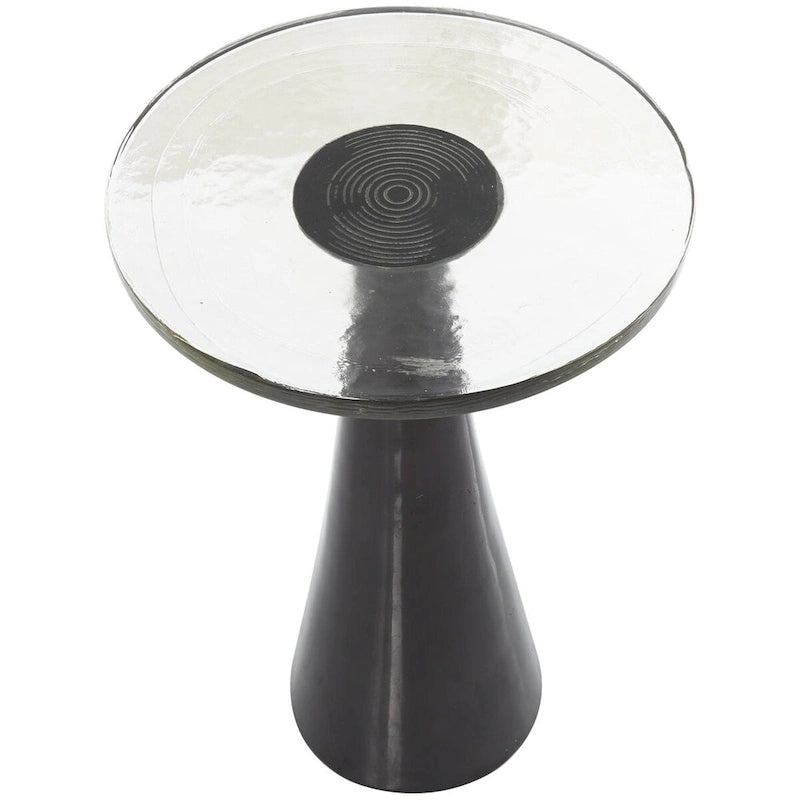 Table d'appoint conique géométrique en aluminium avec plateau en verre texturé – Noir ou doré