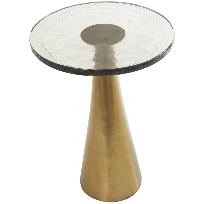 Table d'appoint conique géométrique en aluminium avec plateau en verre texturé – Noir ou doré