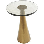 Table d'appoint conique géométrique en aluminium avec plateau en verre texturé – Noir ou doré
