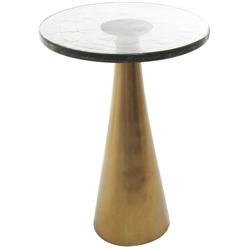 Table d'appoint conique géométrique en aluminium avec plateau en verre texturé – Noir ou doré