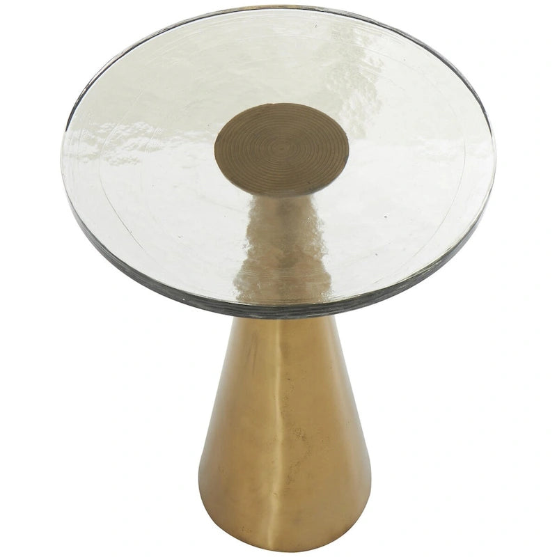 Table d'appoint conique géométrique en aluminium avec plateau en verre texturé – Noir ou doré