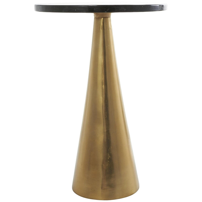 Table d'appoint conique géométrique en aluminium avec plateau en verre texturé – Noir ou doré