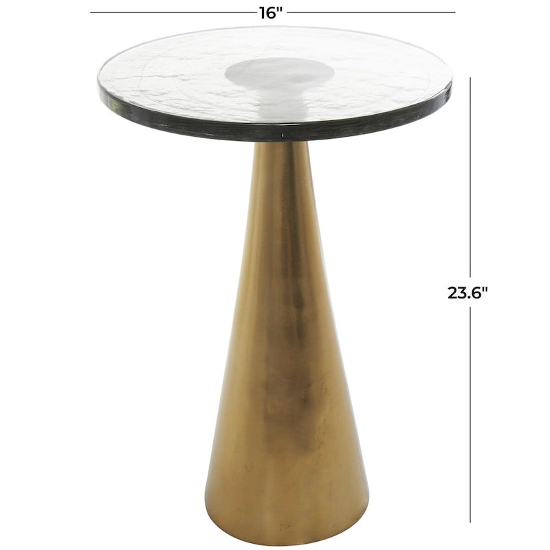 Table d'appoint conique géométrique en aluminium avec plateau en verre texturé – Noir ou doré