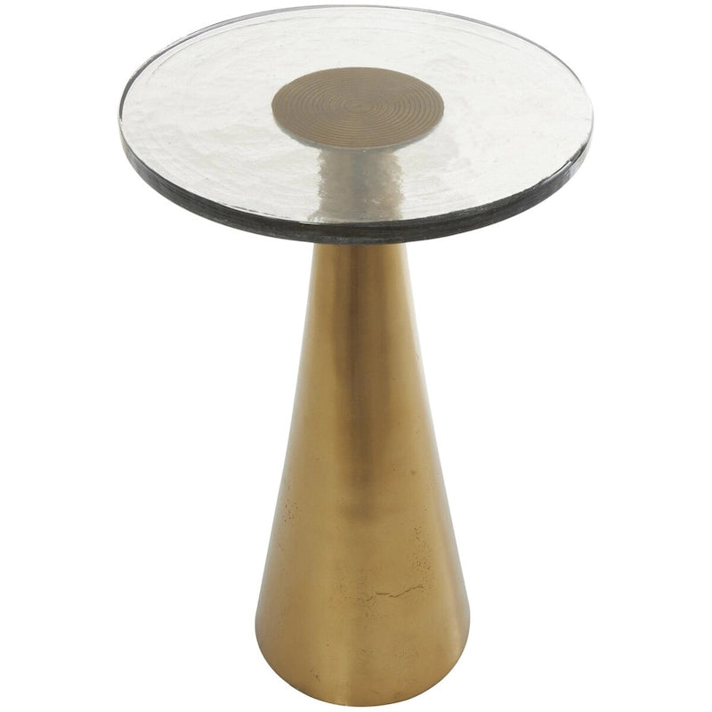 Table d'appoint conique géométrique en aluminium avec plateau en verre texturé – Noir ou doré