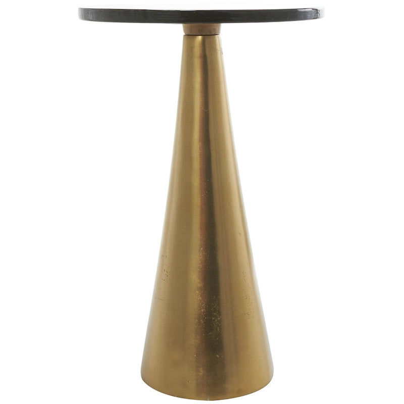 Table d'appoint conique géométrique en aluminium avec plateau en verre texturé – Noir ou doré