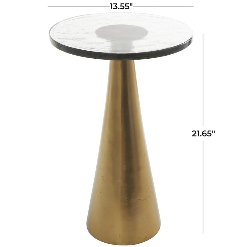Table d'appoint conique géométrique en aluminium avec plateau en verre texturé – Noir ou doré