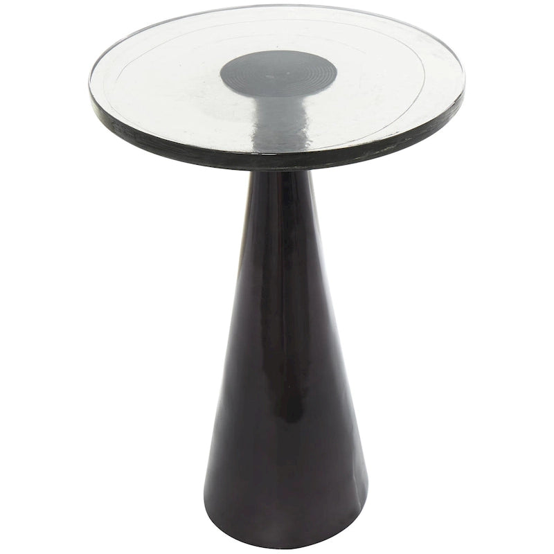 Table d'appoint conique géométrique en aluminium avec plateau en verre texturé – Noir ou doré