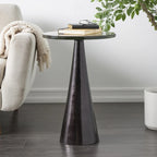 Table d'appoint conique géométrique en aluminium avec plateau en verre texturé – Noir ou doré