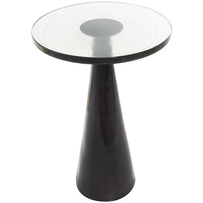 Table d'appoint conique géométrique en aluminium avec plateau en verre texturé – Noir ou doré